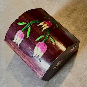 Vintage Wooden Hinged Trinket Box with Clasps.